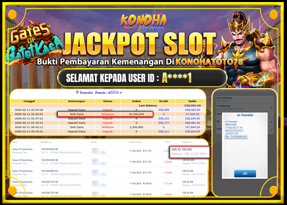 KONOHATOTO78 JACKPOT GATES OF GATOT KACA SUPER Rp.22.500.000,- LUNAS